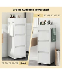 Bathroom Floor Cabinet with 3 Drawers 4 Compartments 2-Side Available Towel Shelf