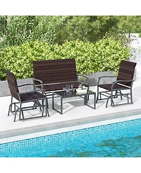 Costway 4 Piece Patio Gliding Set with Tempered Glass Coffee Table Quick Dry Foam Poolside