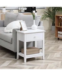 Homcom Nightsd Bedside Table End Table Organizer W/ Drawer Shelf