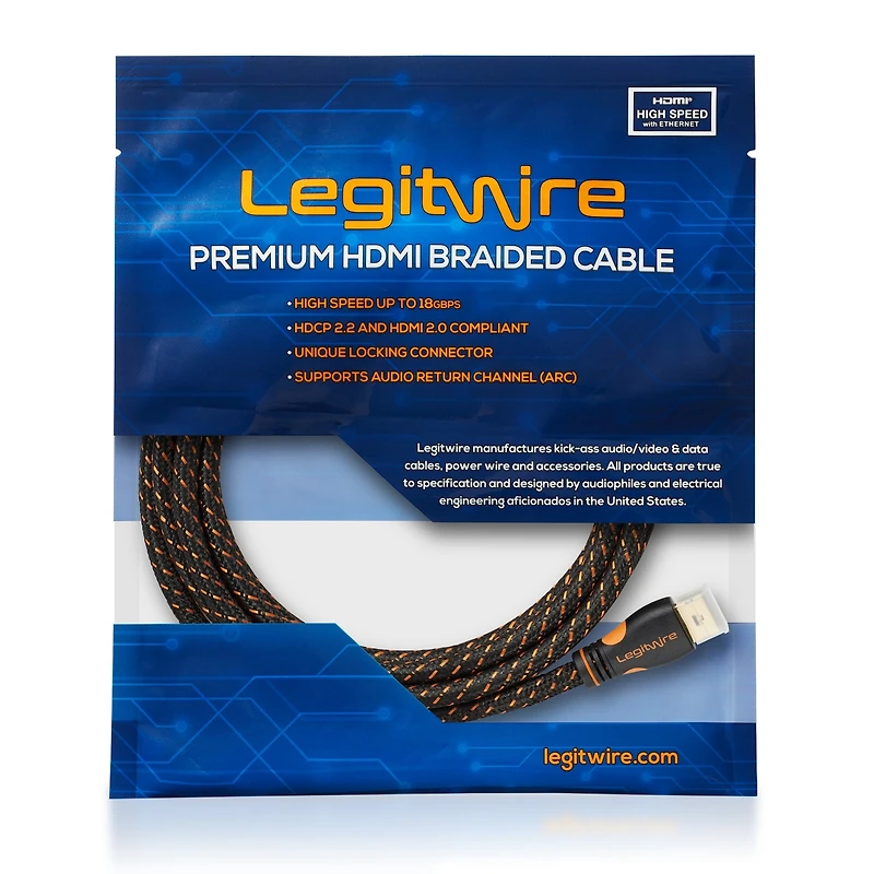 LegitWire 10 ft 4K High Speed Hdmi Cable - 18Gbps Hdmi 2.0 (4K 60hz Hdr Uhd 4:4:4 Chroma) - Ethernet - Locking Head
