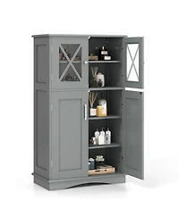 Bathroom Storage Cabinet Linen with Doors and Adjustable Shelves