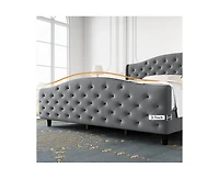 gaomon Luxury Upholstered Bed Frame with Wingback Headboard, Velvet Platform Bed Frame Mattress Foundation with Wooden Slats, No Box Spring Needed, Gr