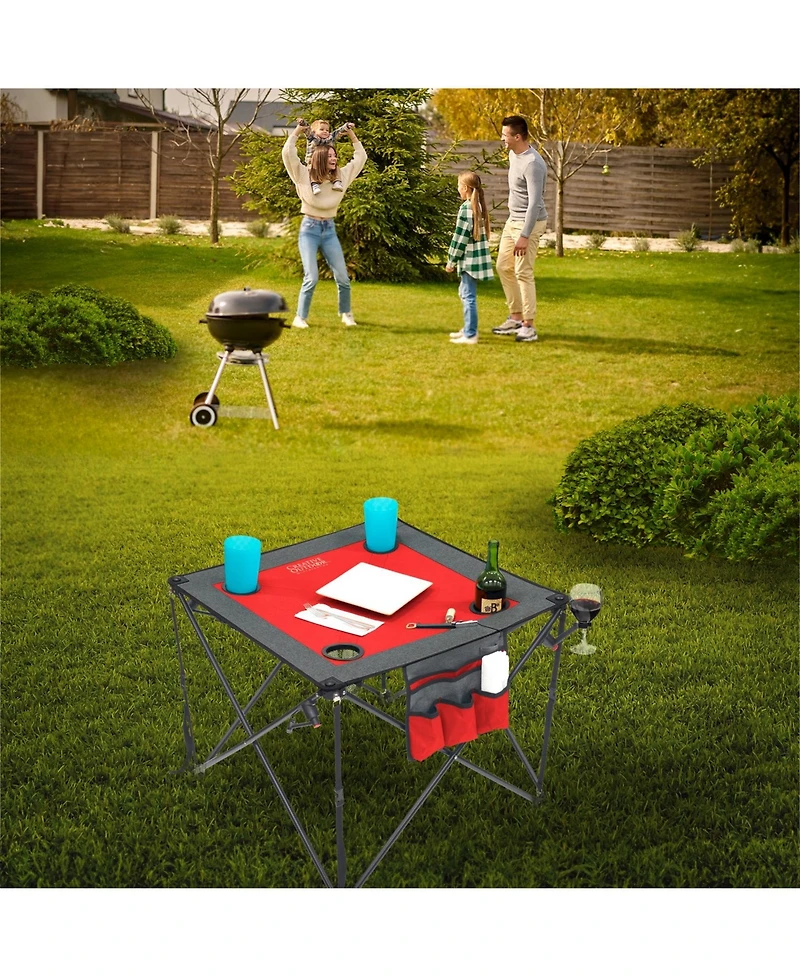 Creative Wagons Folding Portable Camping Table with stemmed glass holders - Red
