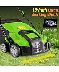 Costway 16-Inch Electric Dethatcher & Scarifier 15A 2-In-1 Lawn