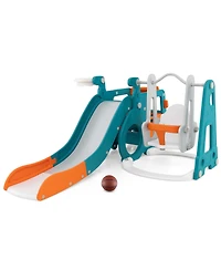 Costway 5-in-1 Toddler Slide Set with Basketball Hoop and Swing Baby Slide Playset Indoor