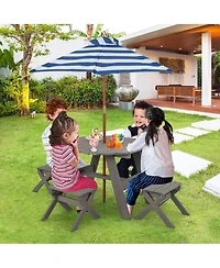 Kids Wooden Table Set with Octagon 4 Stools & Removable Adjustable Umbrella