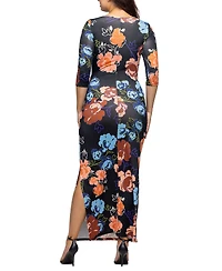 24seven Comfort Apparel Women's Black Floral Side Slit Maxi Dress