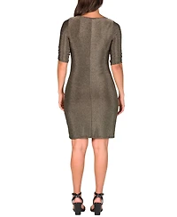 24seven Comfort Apparel Women's Elbow Length Sleeve Bodycon Mini Party Dress