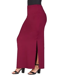 24seven Comfort Apparel Women's Versatile Side Slit Elastic Waist Maxi Skirt