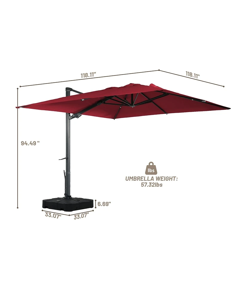 Boyel Living 10 ft 360° Rotation Outdoor Patio Cantilever Umbrella Square with Base