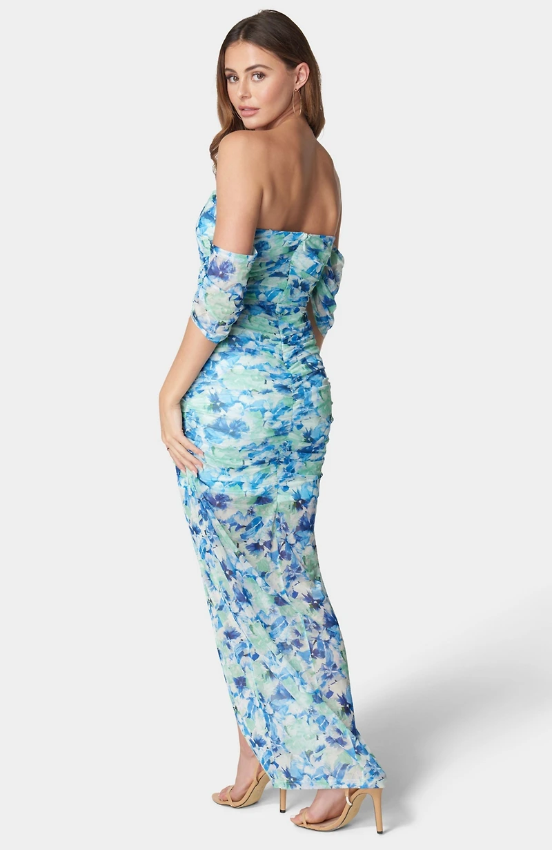 Bebe Women's Printed Off Shoulder Mesh Dress