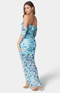 Bebe Women's Printed Off Shoulder Mesh Dress