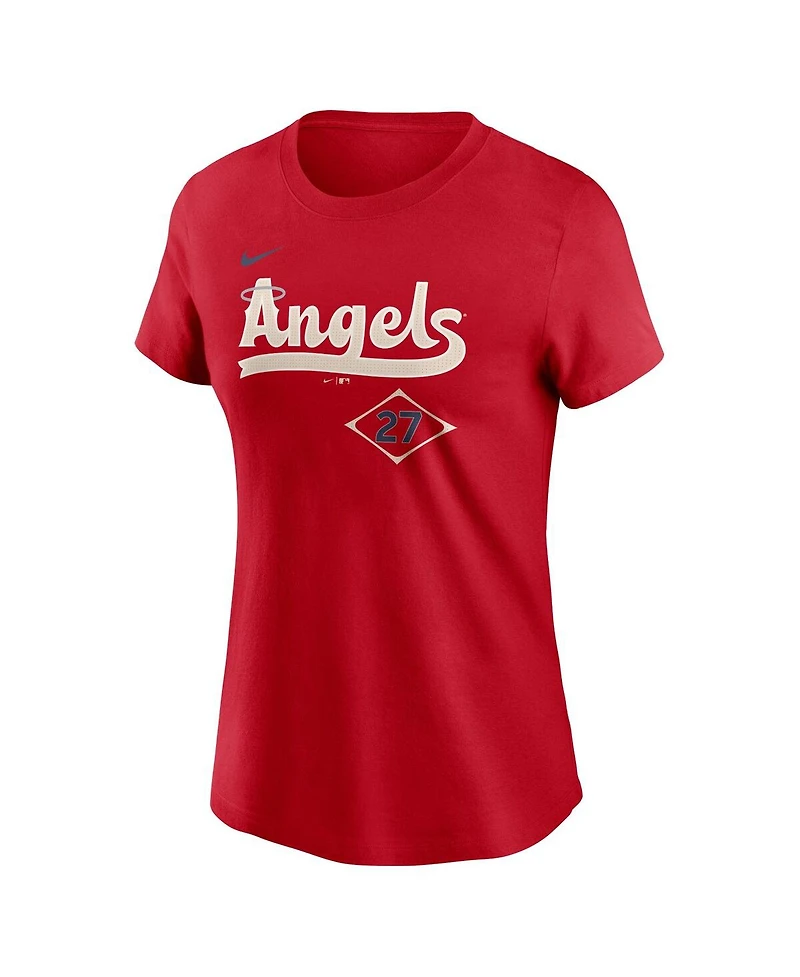Nike Women's Mike Trout Red Los Angeles Angels 2024 City Connect Fuse Player Name Number T-Shirt