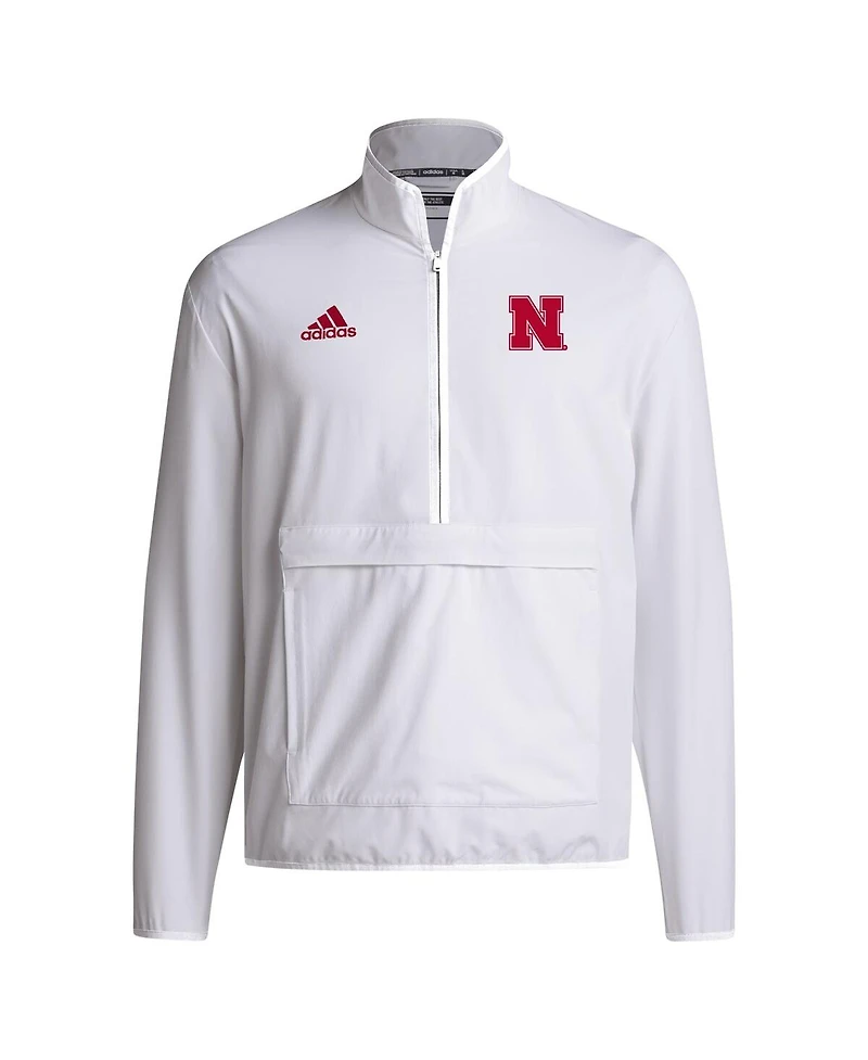 Adidas Men's White Nebraska Huskers Coaches Sideline Half-Zip Jacket