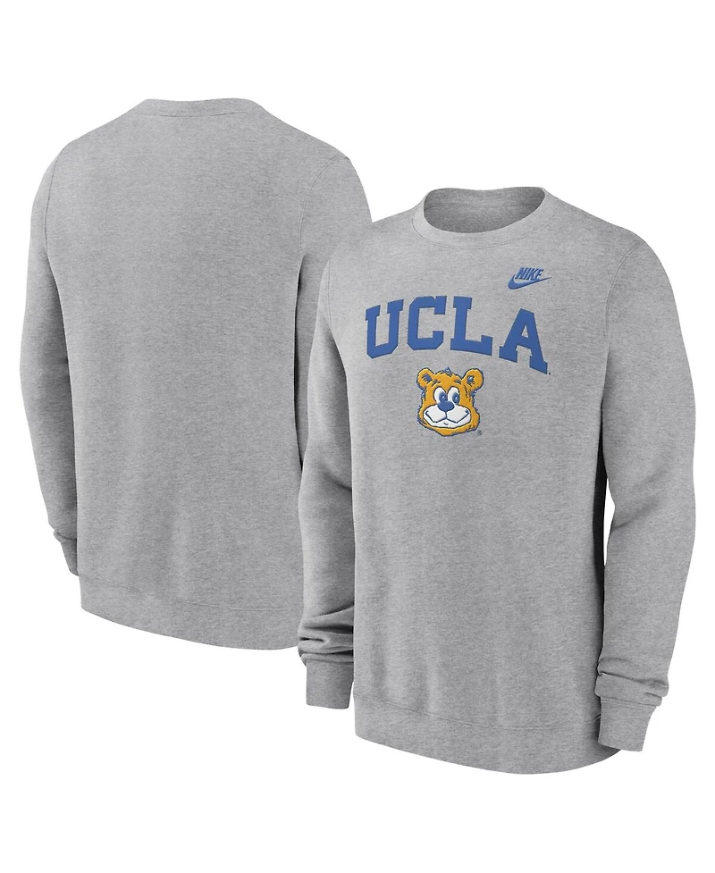 Nike Men's Heather Gray Ucla Bruins Legacy Classic Tackle Twill Embroidered Arch Over Logo Pullover Sweatshirt