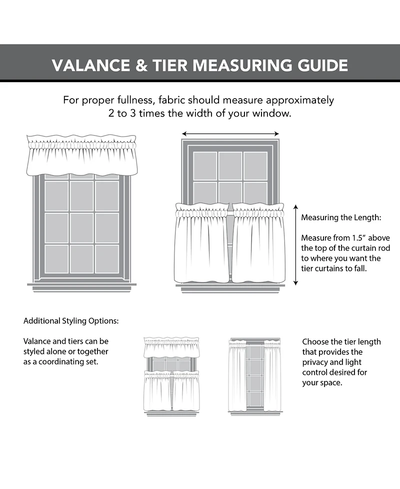 Martine Microfiber Semi-Sheer Rod Pocket Kitchen Curtain Valance Tiers Set
