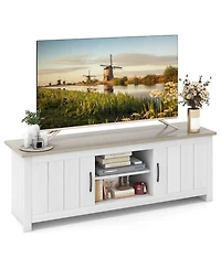 Gymax Farmhouse Tv Stand for TVs up to 65'' Media Console Center w/ Doors Cubbies Dark Brown