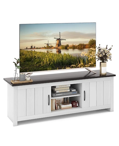 Gymax Farmhouse Tv Stand for TVs up to 65'' Media Console Center w/ Doors Cubbies Dark Brown