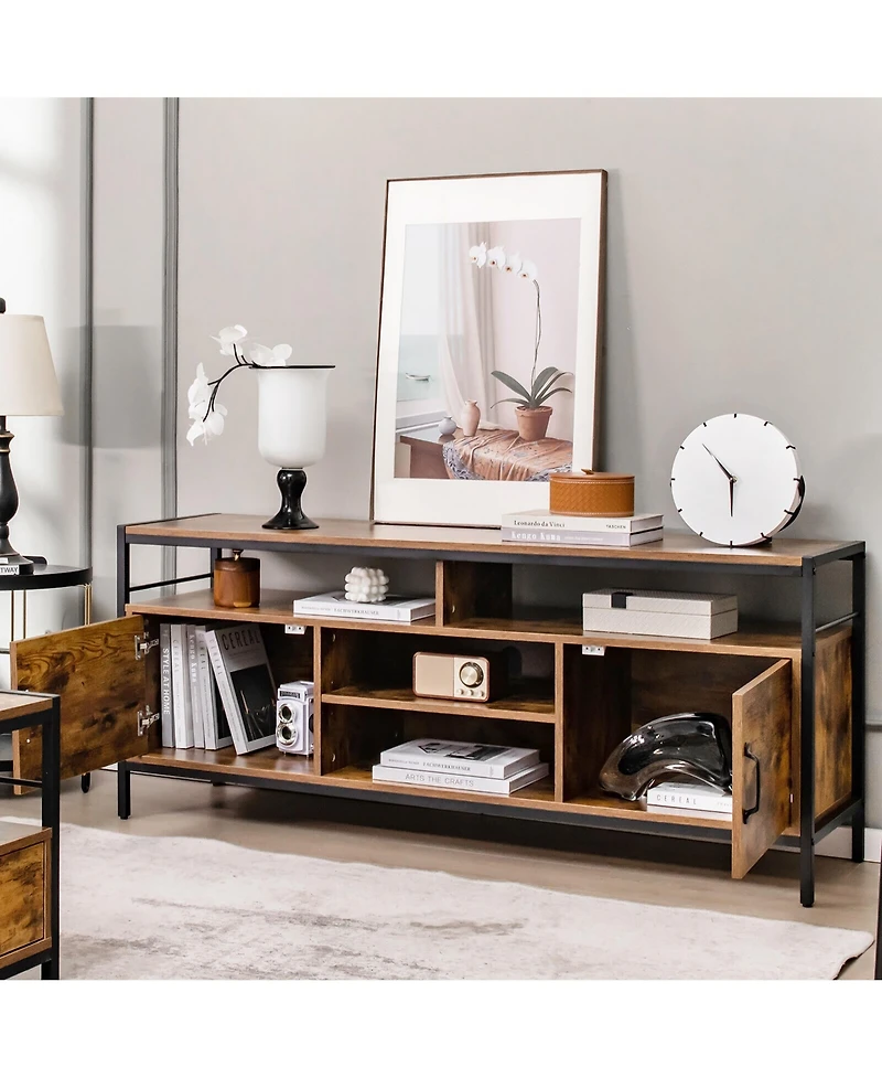 Gymax Industrial Tv Stand for TVs up to 65'' Media Center w/ Cabinets & Adjustable Shelf