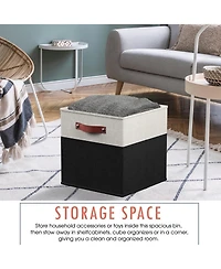 Ornavo Home 6 Pack Collapsible Linen Storage Cube Bin with Leather Handles - 11 Inch