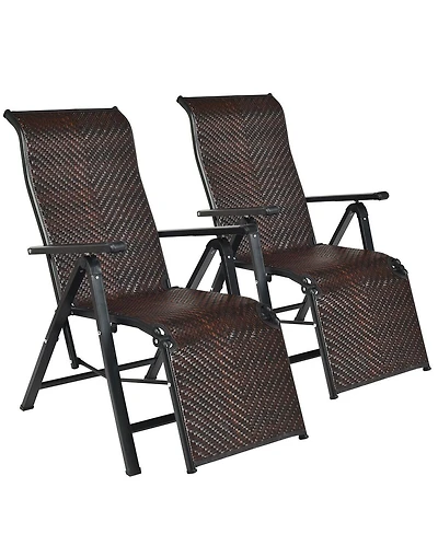Gymax 2PCS Patio Rattan Folding Lounge Chair Recliner Back Adjustable Beach Yard Pool