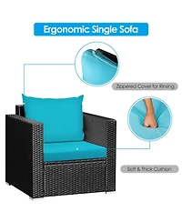 Skonyon 3 Pieces Patio Wicker Conversation Set with Cushion