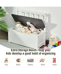 Slickblue 4 Pieces Kids Wooden Activity Table and Chairs Set with Storage Bench and Study Desk