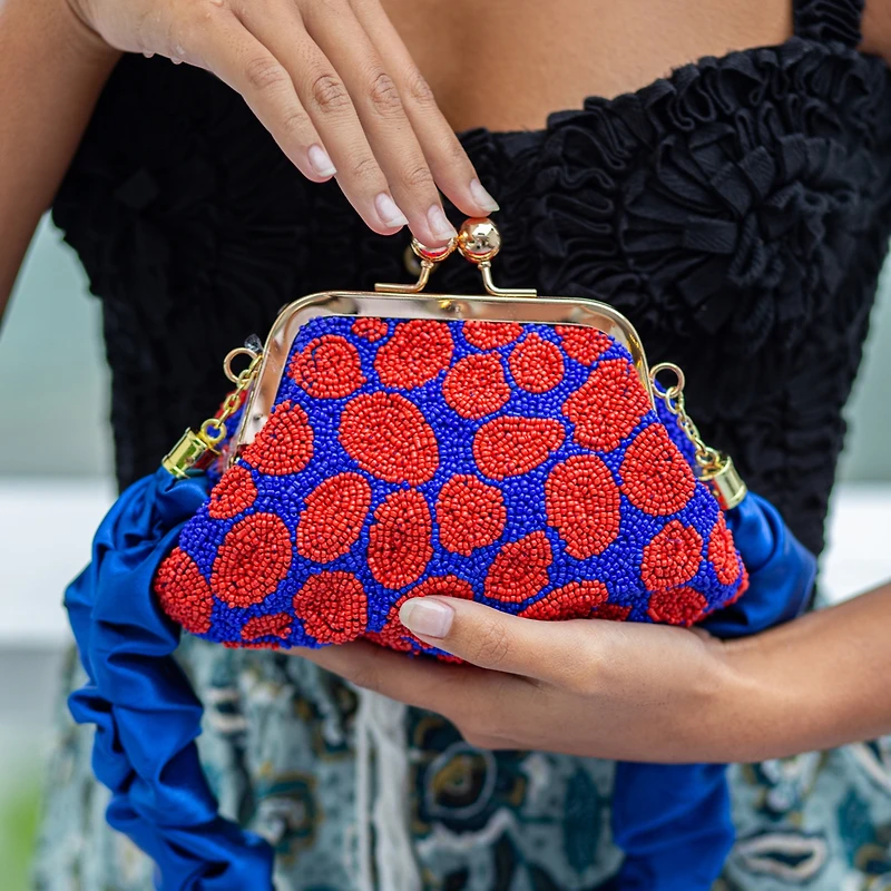 Mandy Arnoldi Hand-beaded Clutch Bag In Red & Blue
