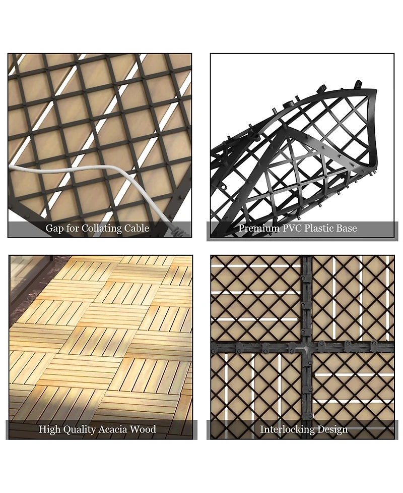 Costway 10PCS 12'' x 12'' Acacia Wood Deck Tiles Interlocking