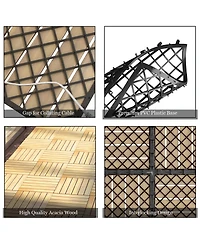 Costway 10PCS 12'' x 12'' Acacia Wood Deck Tiles Interlocking