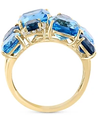 Effy Blue Topaz (11-3/4 ct. t.w.) & Diamond (1/6 Cluster Statement Ring 14k Gold