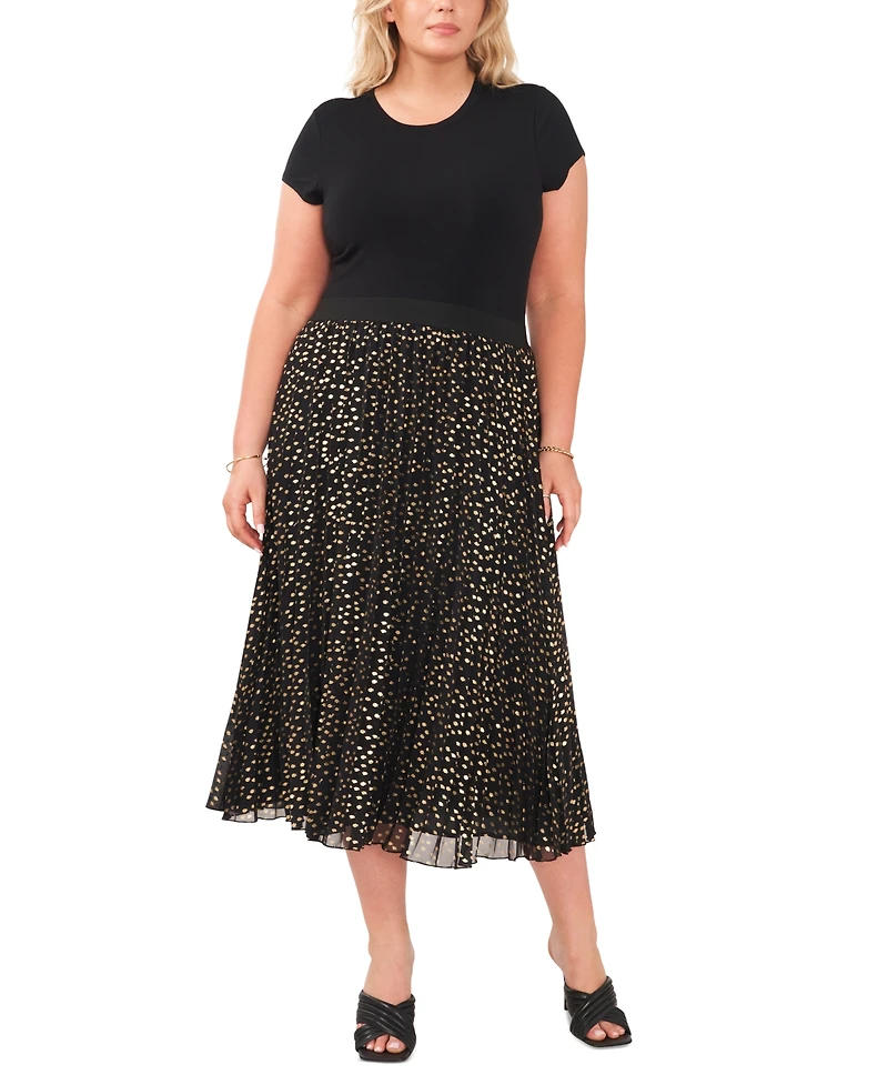 Vince Cameo Plus Foil-Dot Pleated Midi Skirt
