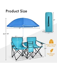 Vebreda Portable Folding Picnic Double Chair With Umbrella