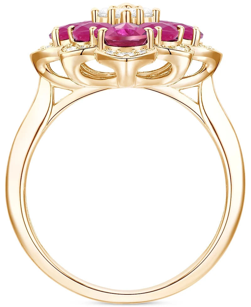 Emerald (1-3/4 ct. t.w.) & Diamond (1/4 Pear Flower Ring 14k Gold (Also Ruby Sapphire)
