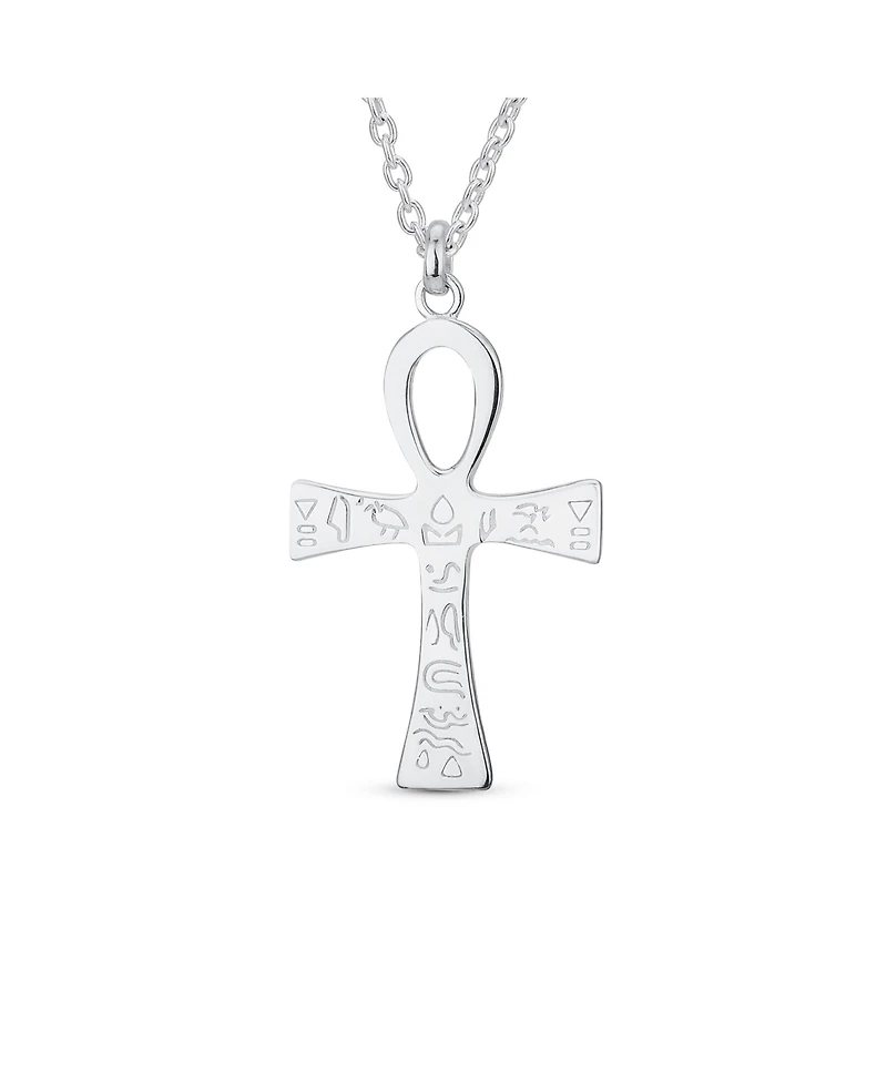 Bling Jewelry Large Religious Egyptian Hieroglyphs Key To Life Egyptian Ankh Cross Pendant Necklace Sterling Silver