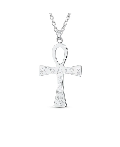 Bling Jewelry Large Religious Egyptian Hieroglyphs Key To Life Egyptian Ankh Cross Pendant Necklace Sterling Silver