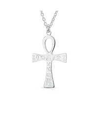 Bling Jewelry Large Religious Egyptian Hieroglyphs Key To Life Egyptian Ankh Cross Pendant Necklace Sterling Silver
