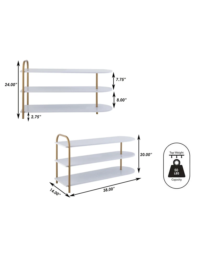Jonathan Y Modern 24" 9-Pair 3-Tier Iron Curved Decker Shoe Rack, Two-Tone Mint