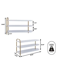 Jonathan Y Modern 24" 9-Pair 3-Tier Iron Curved Decker Shoe Rack, Two-Tone Mint