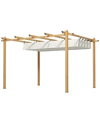 Outsunny 10'x13' Retractable Pergola with Wood Grain Aluminum Frame, Cream