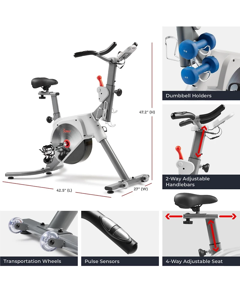 Sunny Health & Fitness Smart Two-stage Transmission Magnetic Belt Drive Upright Exercise Bike