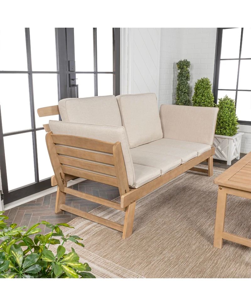 Jonathan Y Hartley 2-Seat Modern Scandinavian Folding Wood Outdoor Day Bed Sofa, Beige/Light Teak