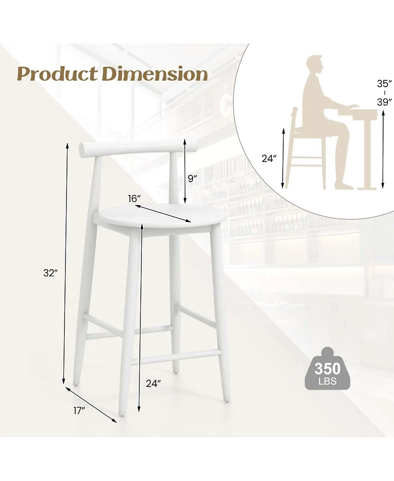 Bar Chair Counter Height Stools Set of 2 with Acacia Wood Frame Supporting Legs