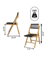 Jonathan Y Olivier Coastal Modern Wood Roped Folding Chair with Adjustable Back, Black/Natural (Set of 2)