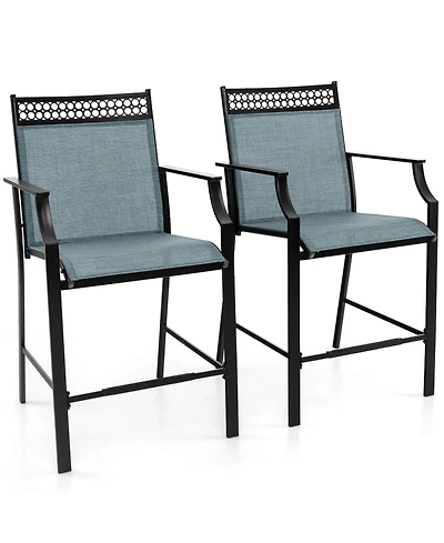 Outdoor Counter Stools Set of 2 with Footrest & Armrests Metal Frame for Backyard