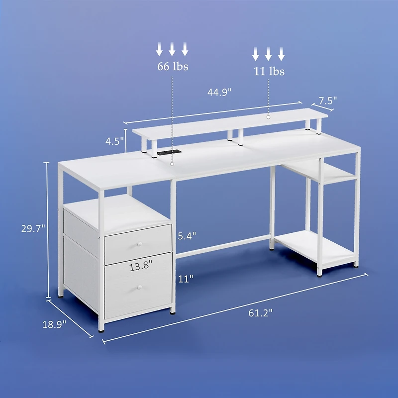 Homcom 61" Computer Desk with Led Lights, Power Outlets, Usb Ports,
