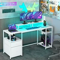 Homcom 61" Computer Desk with Led Lights, Power Outlets, Usb Ports,