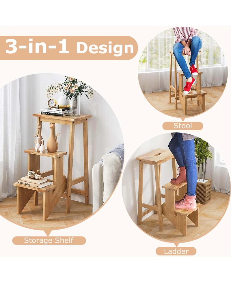 Costway Toddler 3 Tier Step Stool 3 in 1 Folding Ladder Bench Storage Shelf