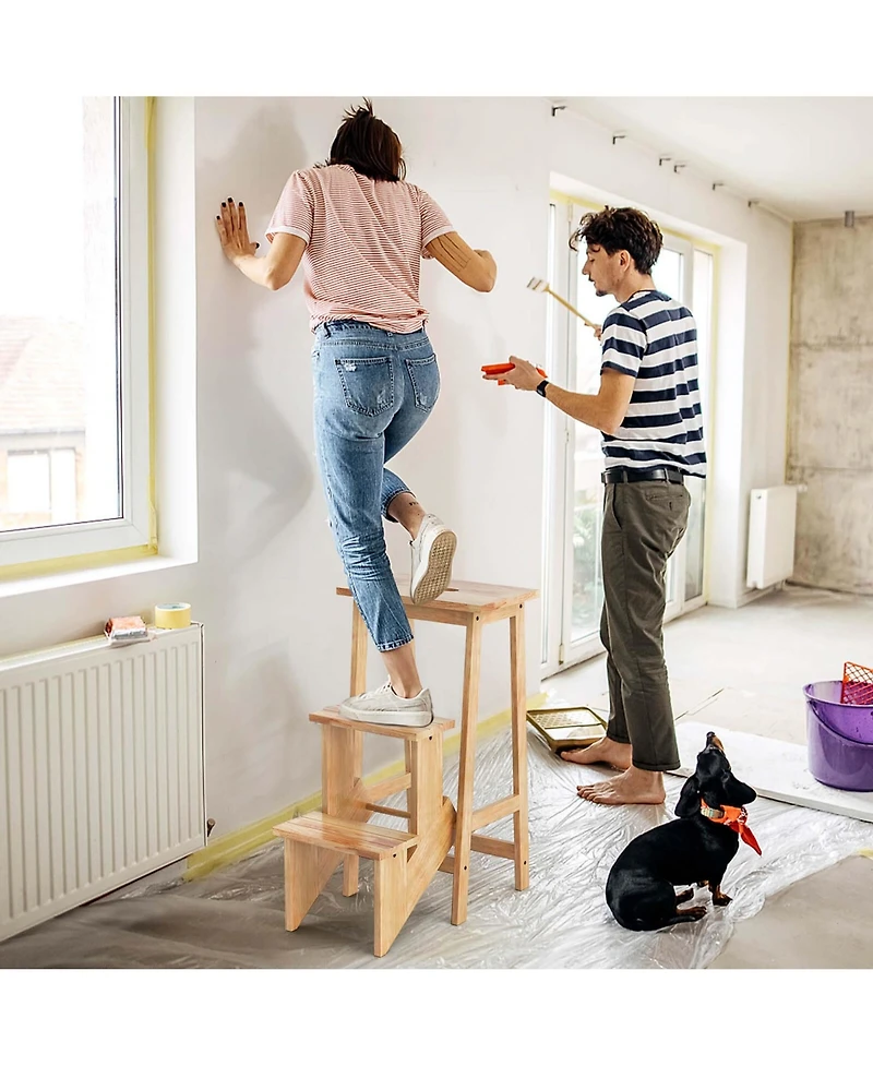 Costway Toddler 3 Tier Step Stool 3 in 1 Folding Ladder Bench Storage Shelf