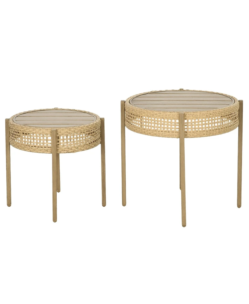 Outsunny Wicker Patio Table Set, Pe Rattan End Table Set, Brown